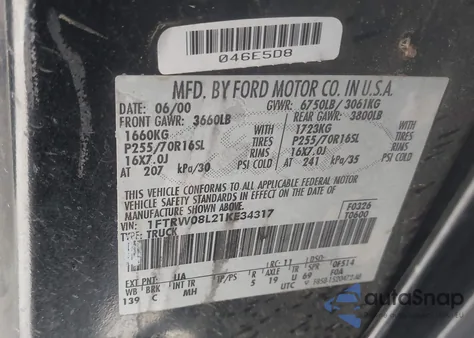 2001 Ford F-150 King Ranch Edition/Lariat/Xlt z USA, uszkodzony, nr VIN 1FTRW08L21KE34317